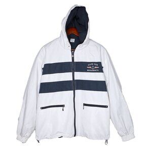 Cape Cod Massachusetts Hooded Jacket  White Navy Blue Fleece Lined Nautical